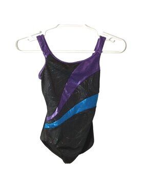 Capezio Child Purple Blue Shimmer Gymnastics Leotard Size M Black Spandex Dance